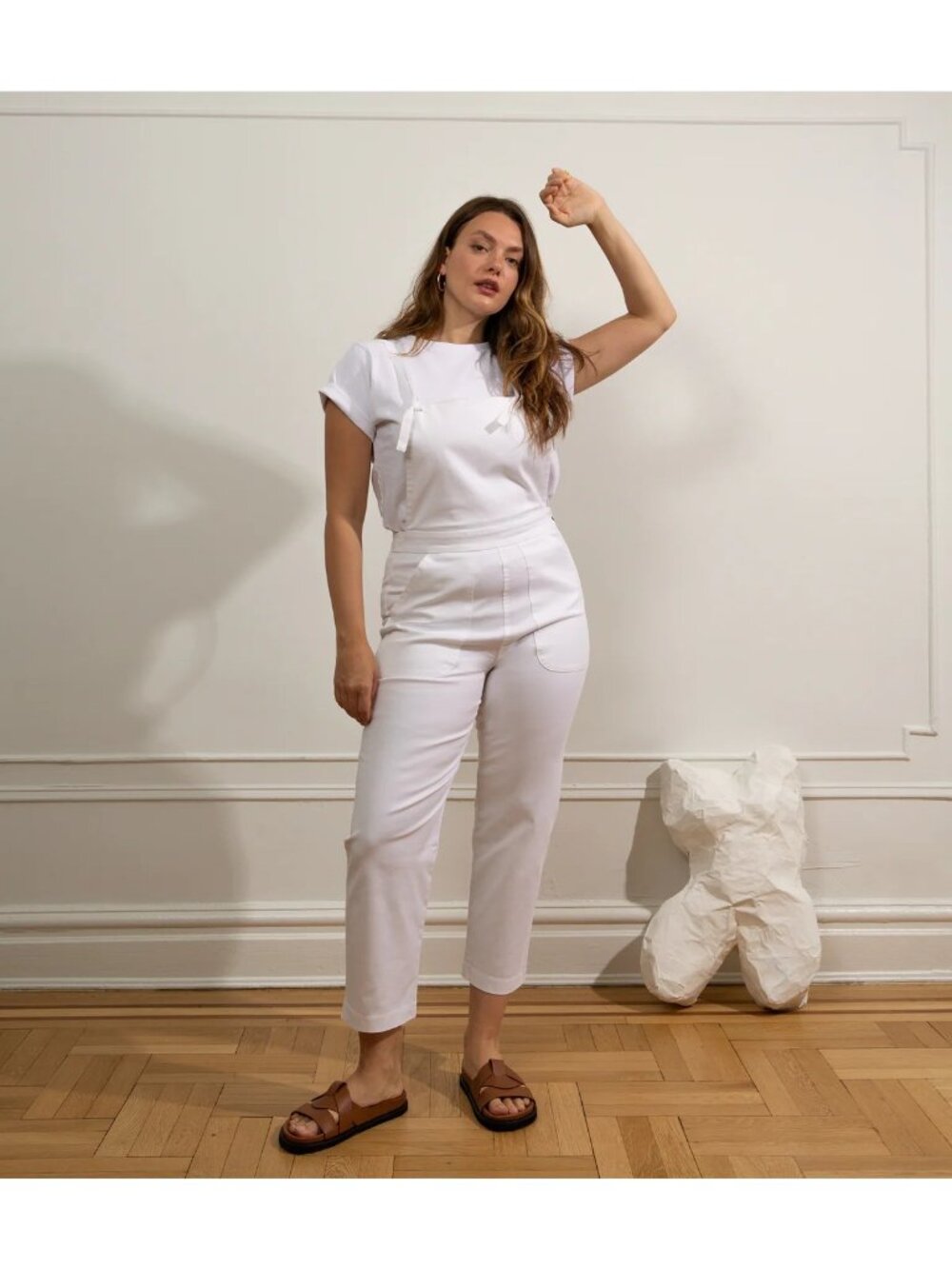 LOUP Knot Stretch Twill Overalls Sz S White
